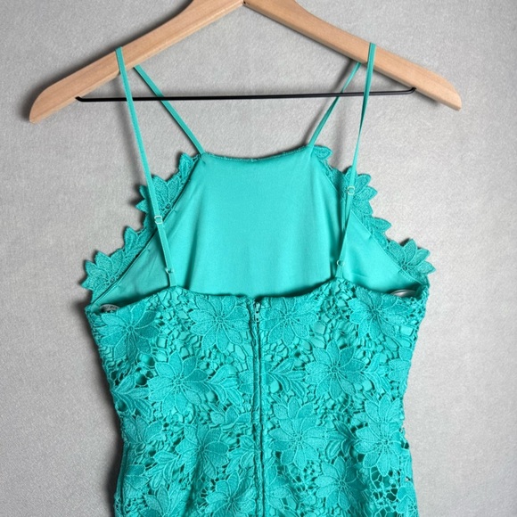Bisou Bisou Women’s Guipure Lace High Neck Floral Dress Size 4 Teal Blue Party - Picture 8 of 12